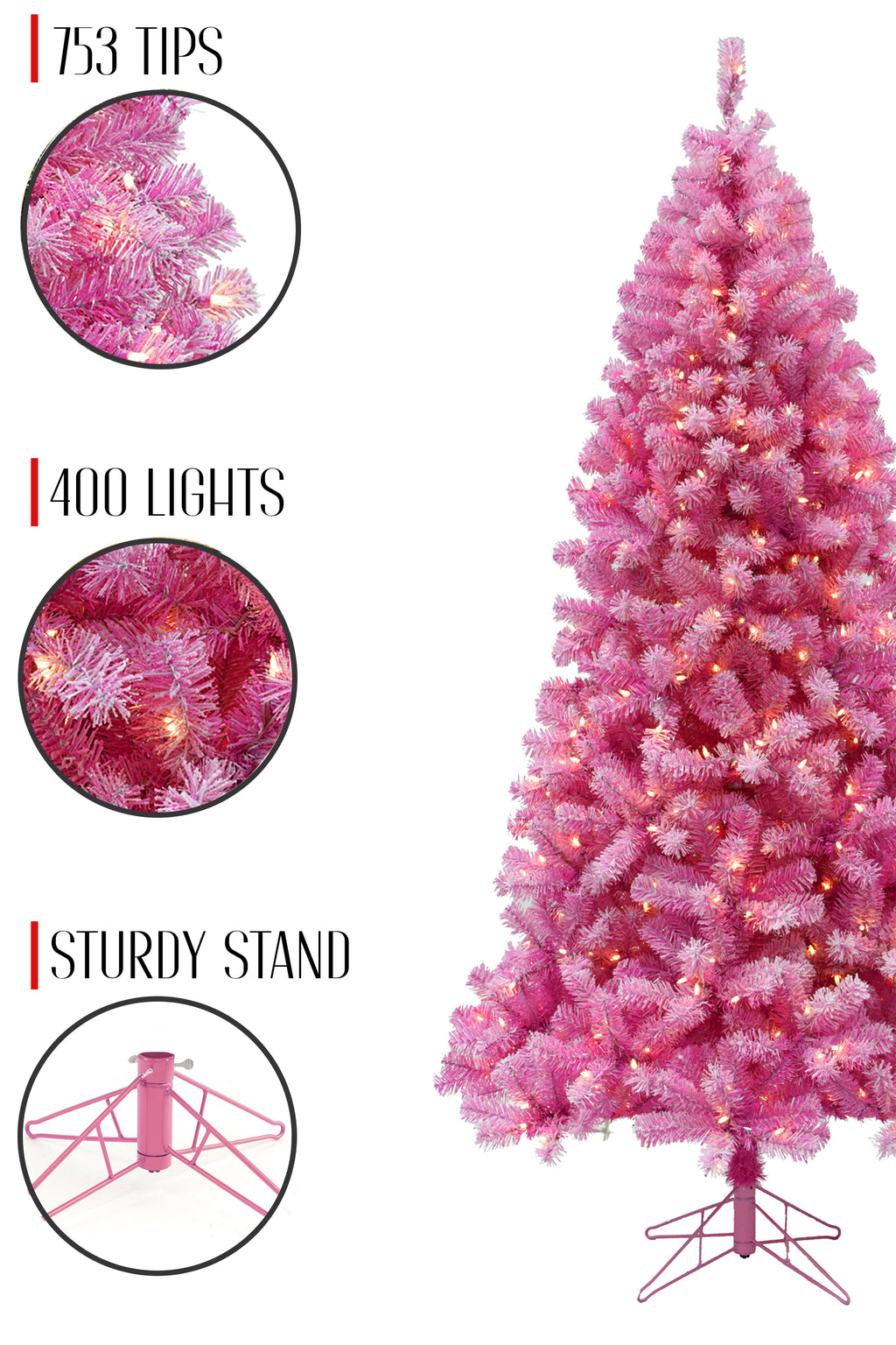 753 Tips 400 Lights Prelit Pink Christmas Tree with Silver Tinsel Needles Warm White Lights