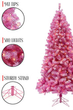947 Tips 500 Lights Prelit Pink Christmas Tree with Silver Tinsel Needles Warm White Lights