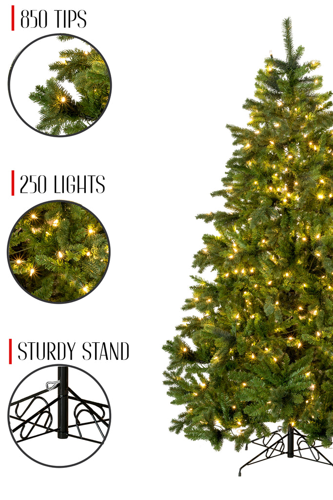 850 Tips 250 Led Lights Prelit Calgary Spruce Christmas Tree with Warm White Lights