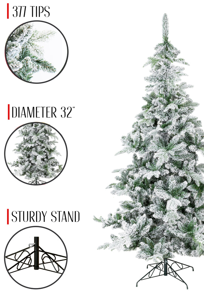 377 Tios and 32' Diameter Snow Flocked Alpine Fir Christmas Tree
