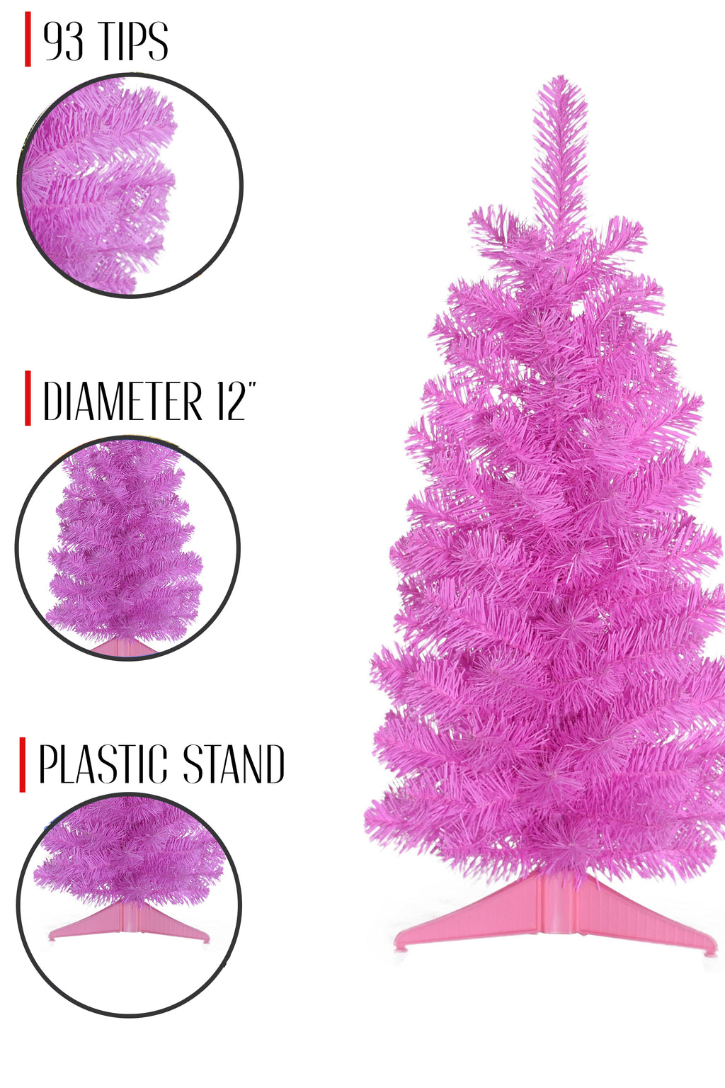93 Tips 12' Diameter Pink Tabletop Christmas Tree with Stand Tree
