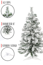 63 Tips 11' Diameter Tabletop Snow Flocked Tabletop Tree with Stand