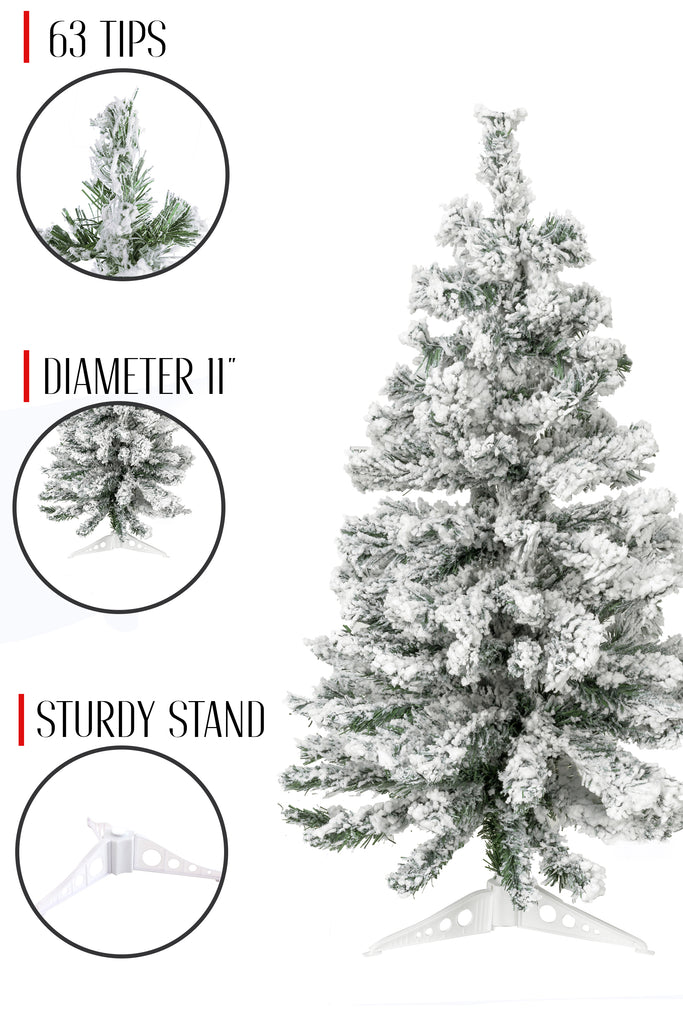 63 Tips 11' Diameter Tabletop Snow Flocked Tabletop Tree with Stand