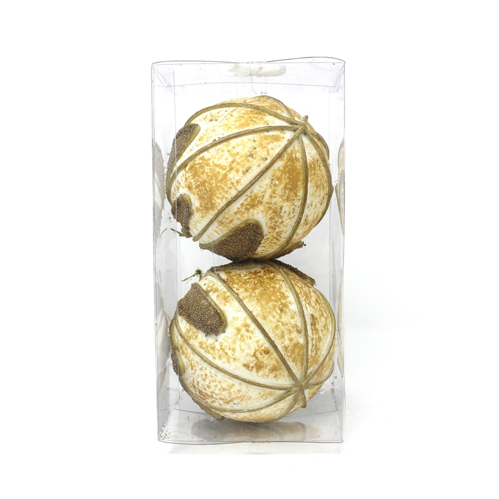 Christmas Ball Ornament - Gold Leaves - 2pc