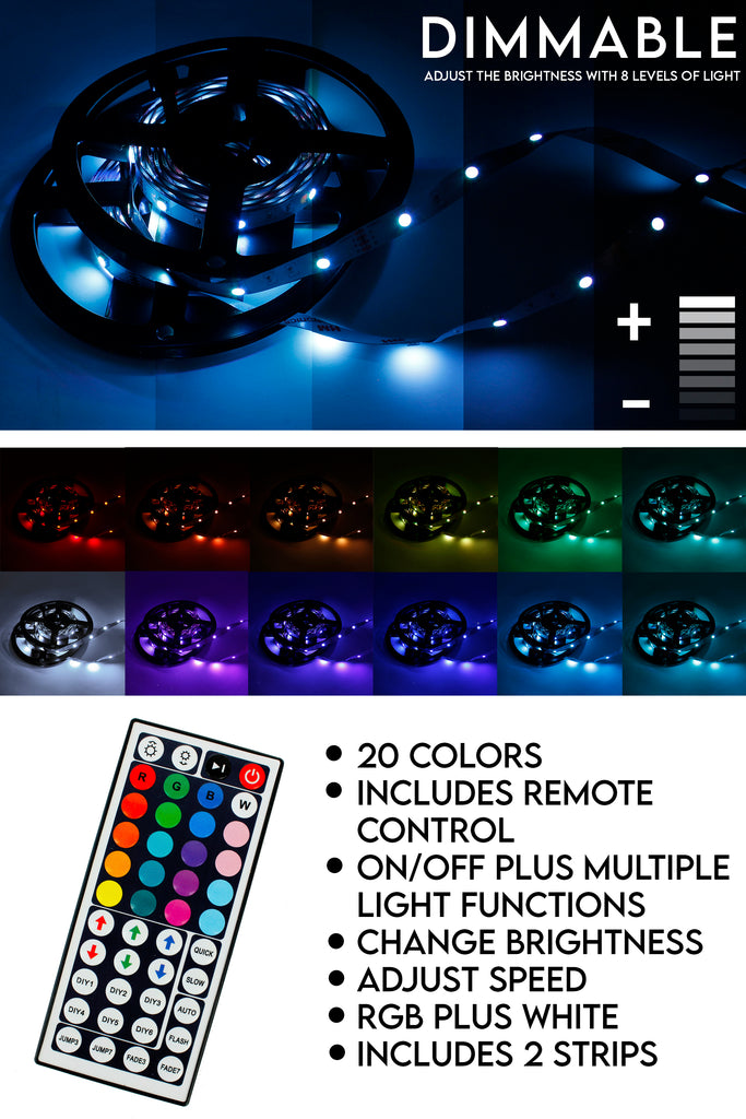 Complete Kit 300 LED 32ft Strip Lights with Remote- 20 Colors - 2 Strips