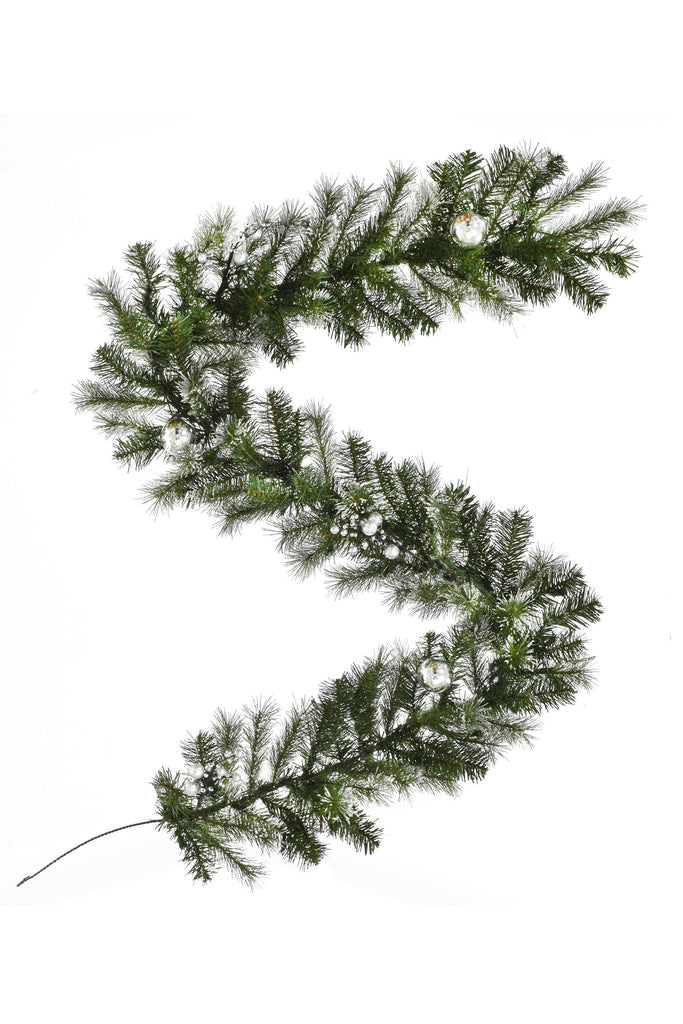 Holiday Home Decor 6' Snow Dusted Nulato Pine Garland with Silver Ornaments & Glitter Berry Clusters