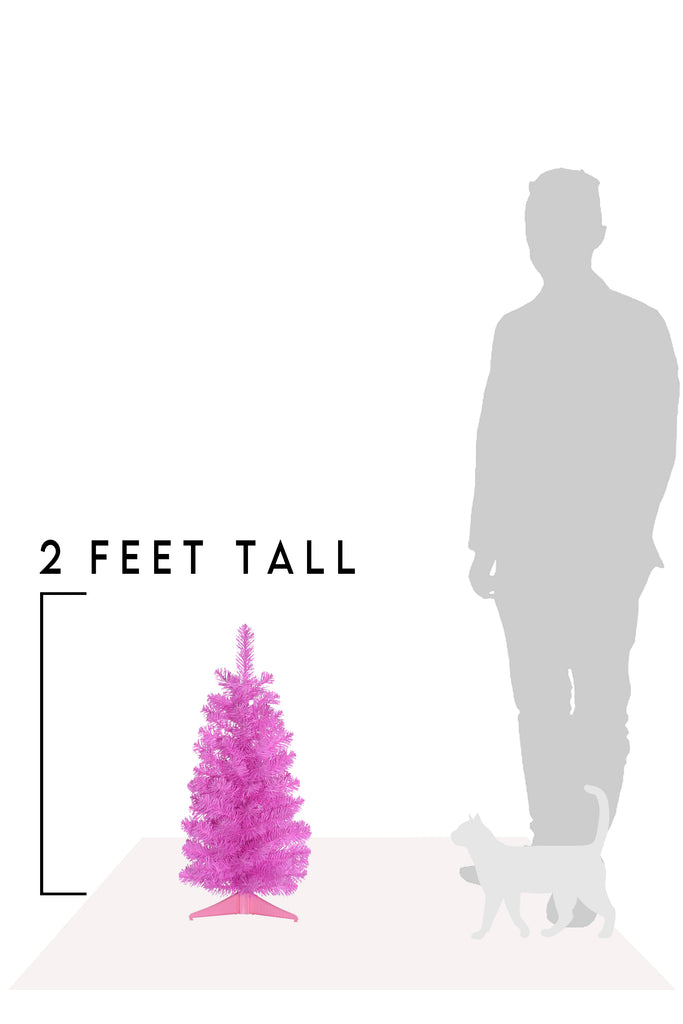 2 Feet Tall Pink Tabletop Christmas Tree with Stand Tree