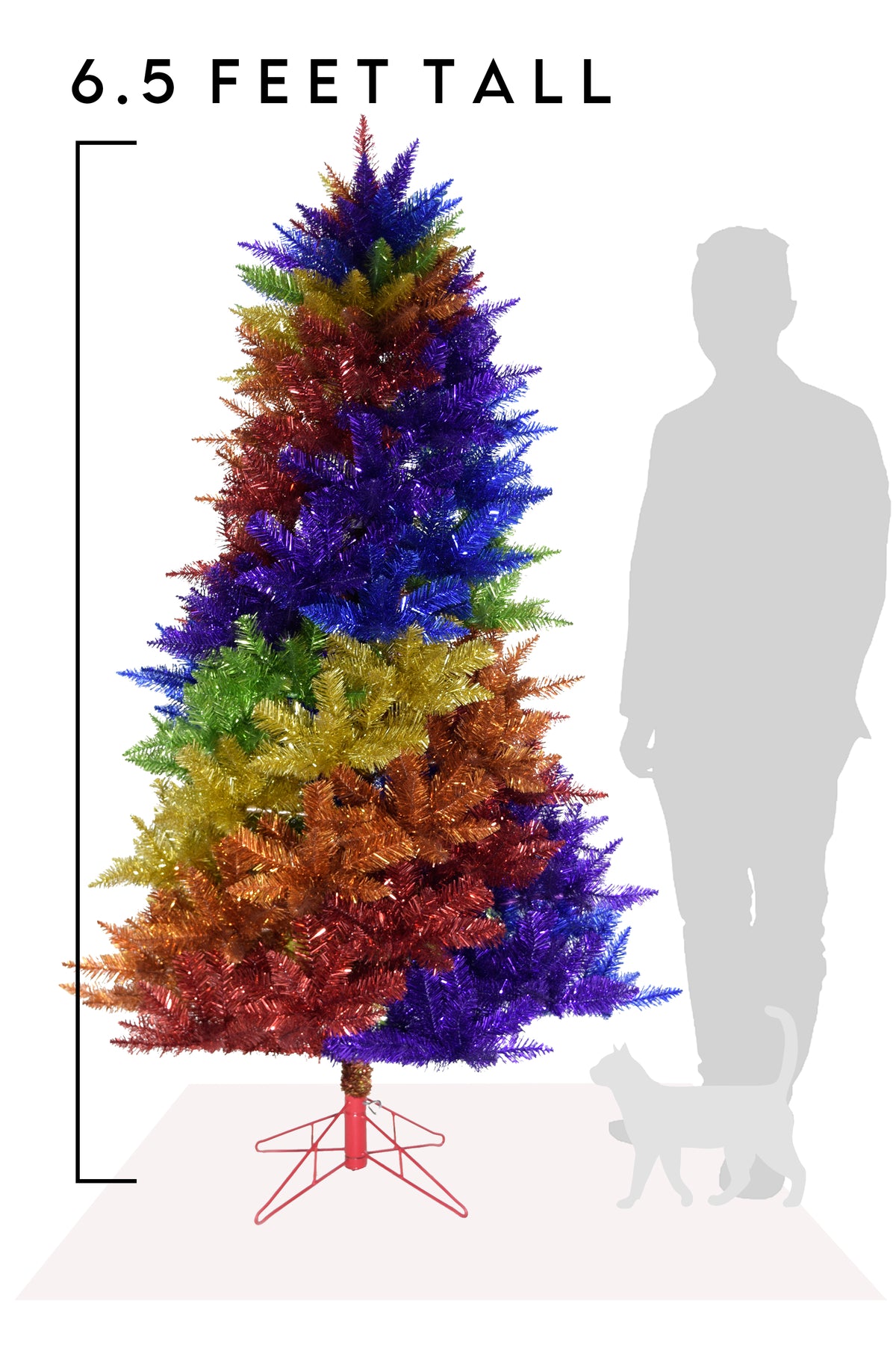 6.5' Rainbow Swirl Tinsel Christmas Tree with Red Stand- Christmas Home Decor