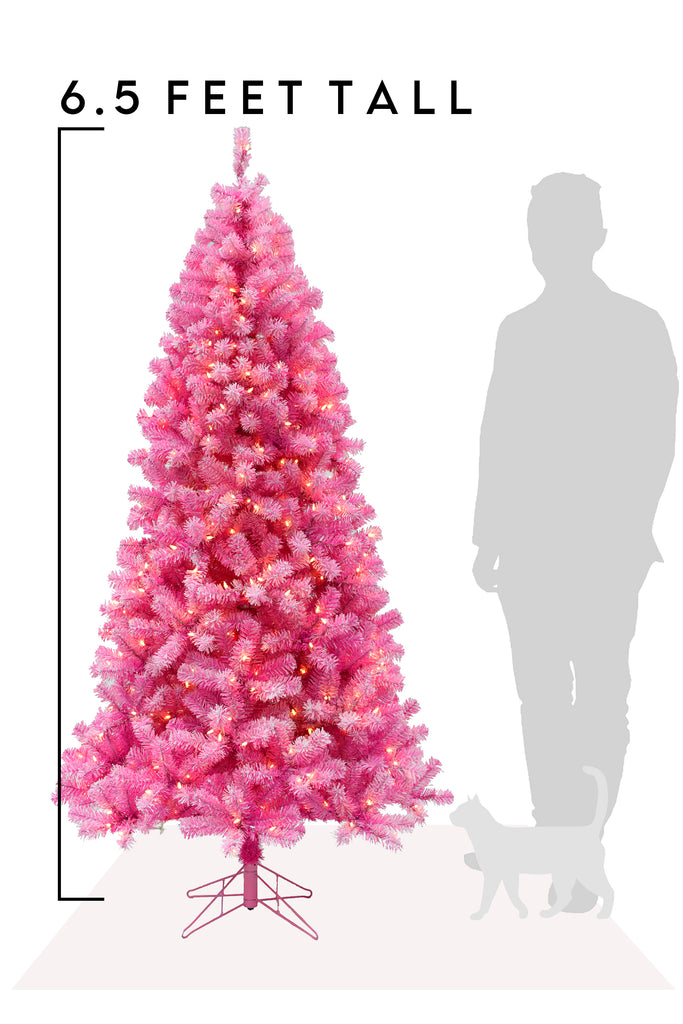 6.5 FT Prelit Pink Christmas Tree with Silver Tinsel Needles Warm White Lights