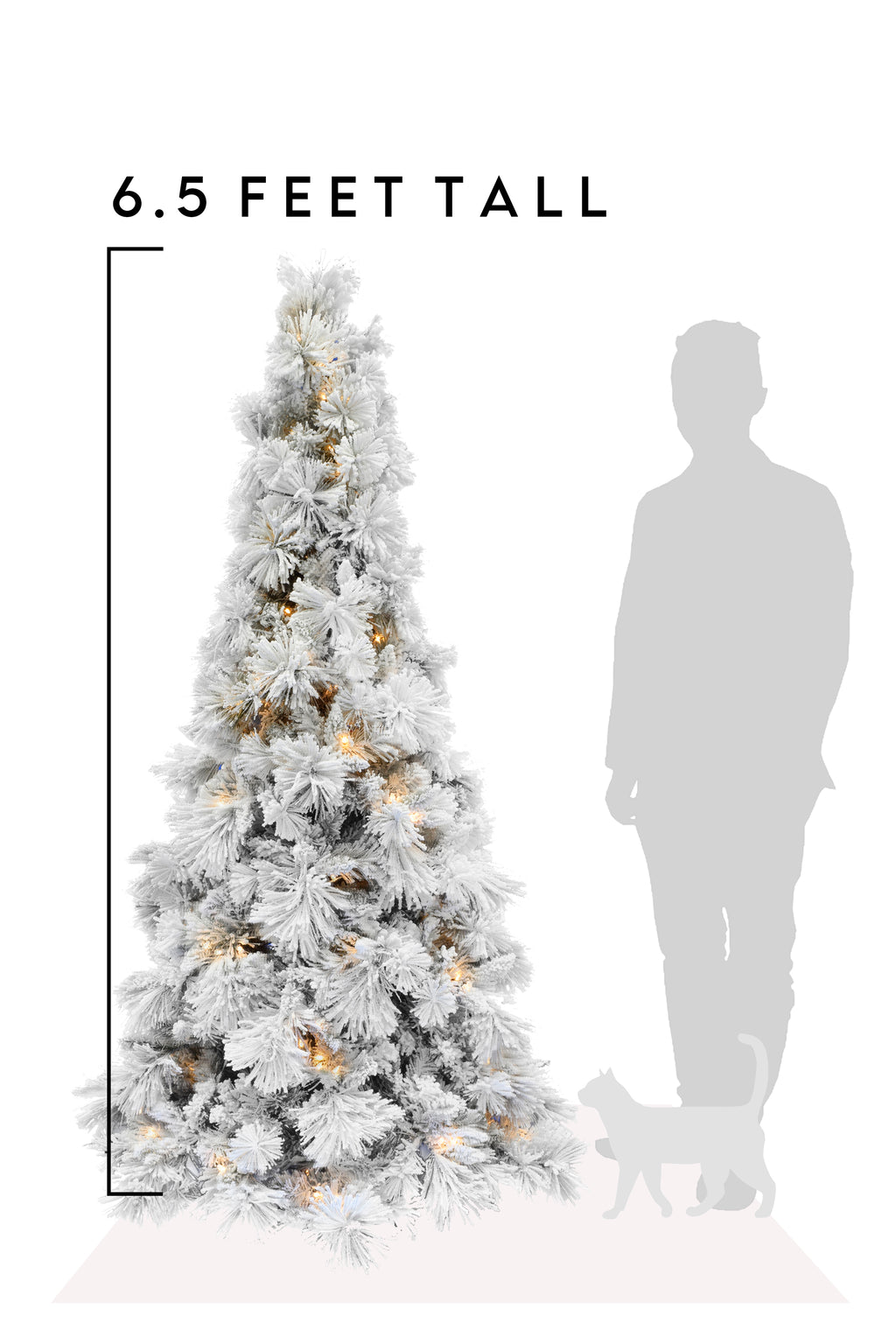 6.5 Feet Tall Pre-lit Slim Snow Flocked Atka Christmas Tree with Metal Stand and Instant Connect