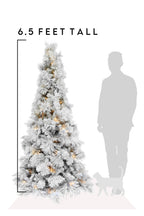 6.5 Feet Tall Pre-lit Slim Snow Flocked Atka Christmas Tree with Metal Stand and Instant Connect