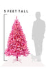 5 FT Prelit Pink Christmas Tree with Silver Tinsel Needles Warm White Lights