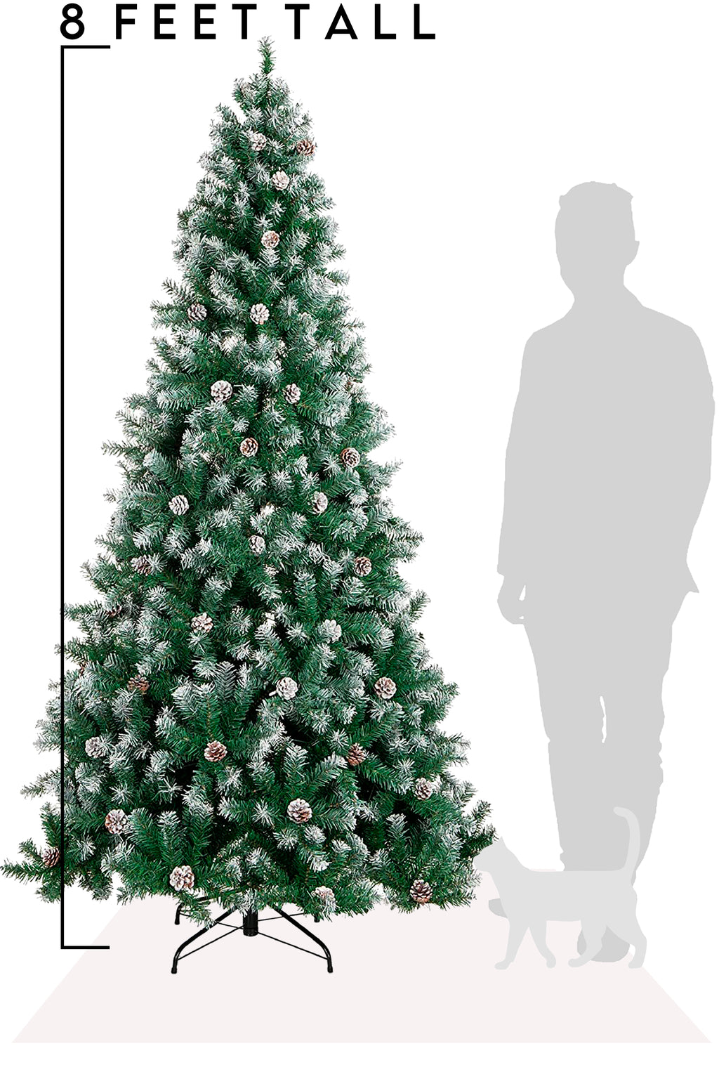 8 Feet Tall Frosted Oregon Fir with Snow Dusted Pine Cones