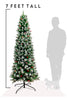 7 Feet Tall Frosted Norwood Pencil Pine with Pine Cones & Red Berries and Metal Stand