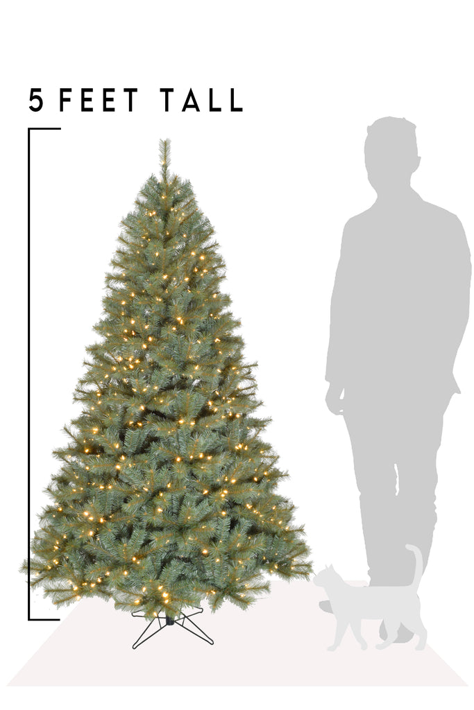 5 Feet Tall Pre-lit Classic Spruce Tree with Metal Stand and Instant Connect