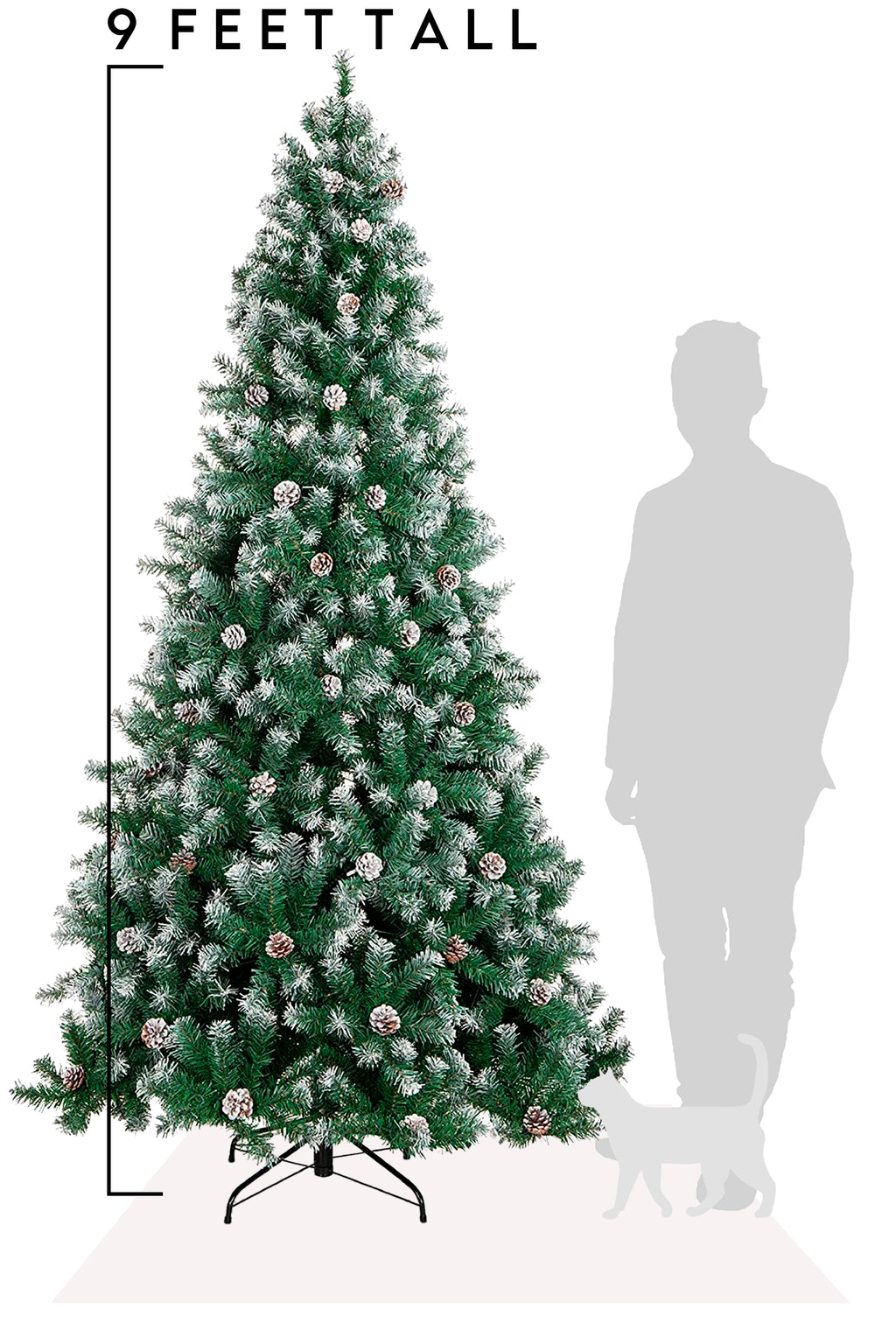 9 Feet Tall Frosted Oregon Fir with Snow Dusted Pine Cones