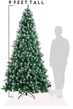 9 Feet Tall Frosted Oregon Fir with Snow Dusted Pine Cones