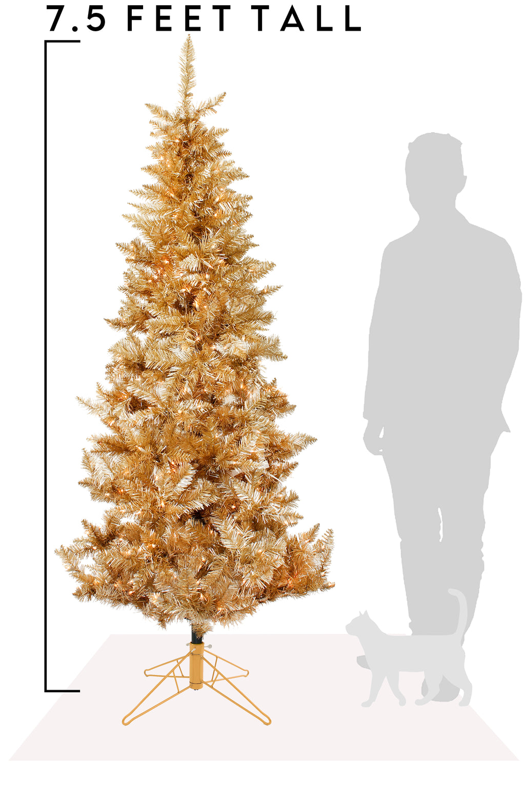 7.5 FT Rose Gold Slim Prelit Christmas Tree with Warm White Lights