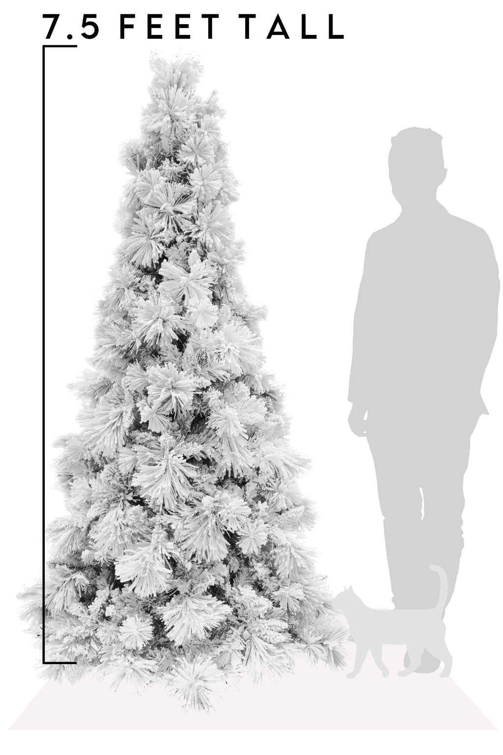 7.5 Feet Tall Slim Snow Flocked Atka Christmas Tree with Metal Stand and Instant Connect