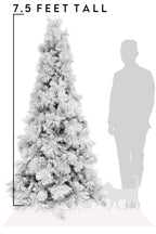 7.5 Feet Tall Slim Snow Flocked Atka Christmas Tree with Metal Stand and Instant Connect