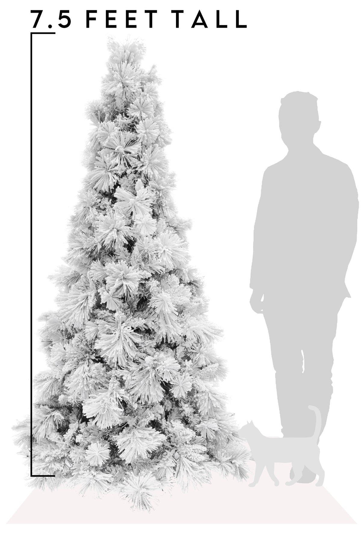 7.5 Feet Tall Slim Snow Flocked Atka Christmas Tree with Metal Stand and Instant Connect