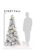 5 Feet Tall Pre-lit Slim Snow Flocked Atka Christmas Tree with Metal Stand and Instant Connect