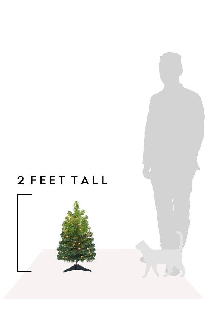 2 feet Tall Pre-lit Tabletop Ombre Green Christmas Tree with Plastic Stand