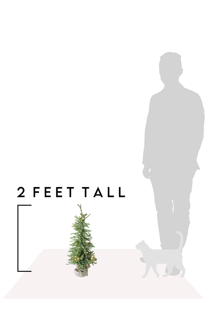 2 Feet Tall Christmas Room Decor 2' Pre-Lit Green Burlap Base Tree