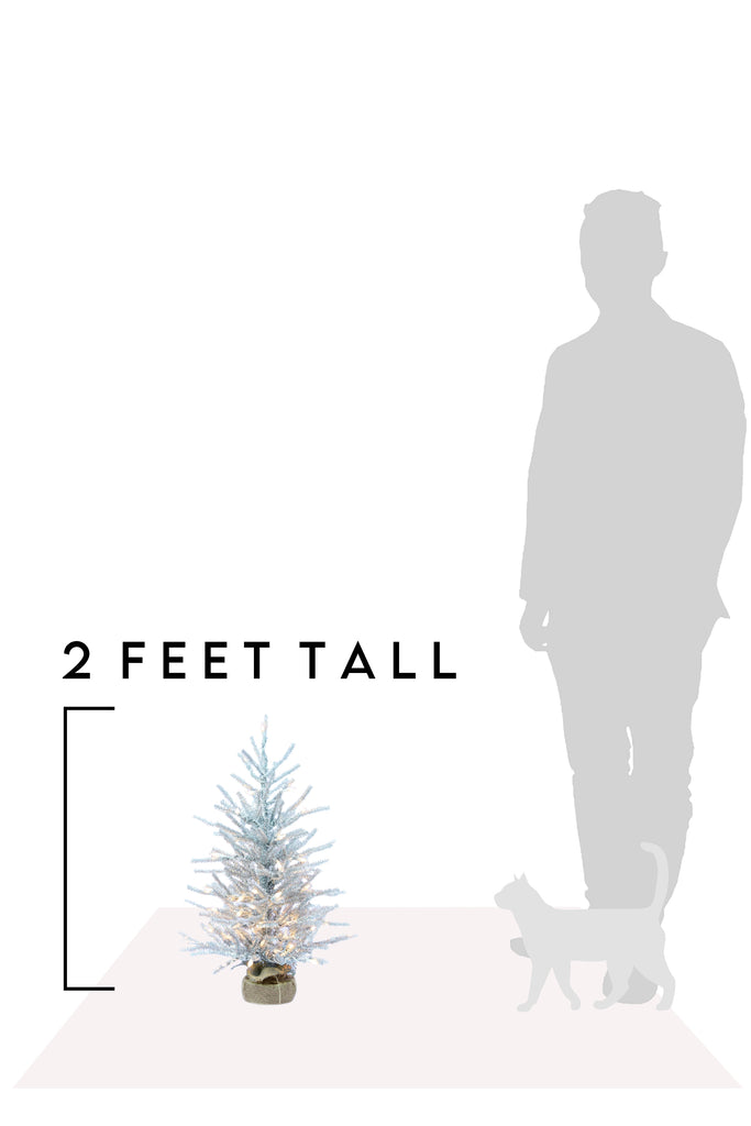 2 Feet Tall Pre-Lit Burlap Base Tinsel Christmas Tree