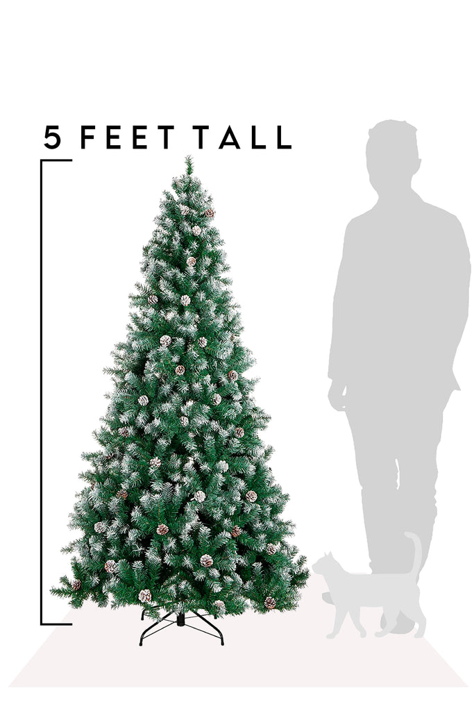 5 Feet Tall Frosted Oregon Fir with Snow Dusted Pine Cones
