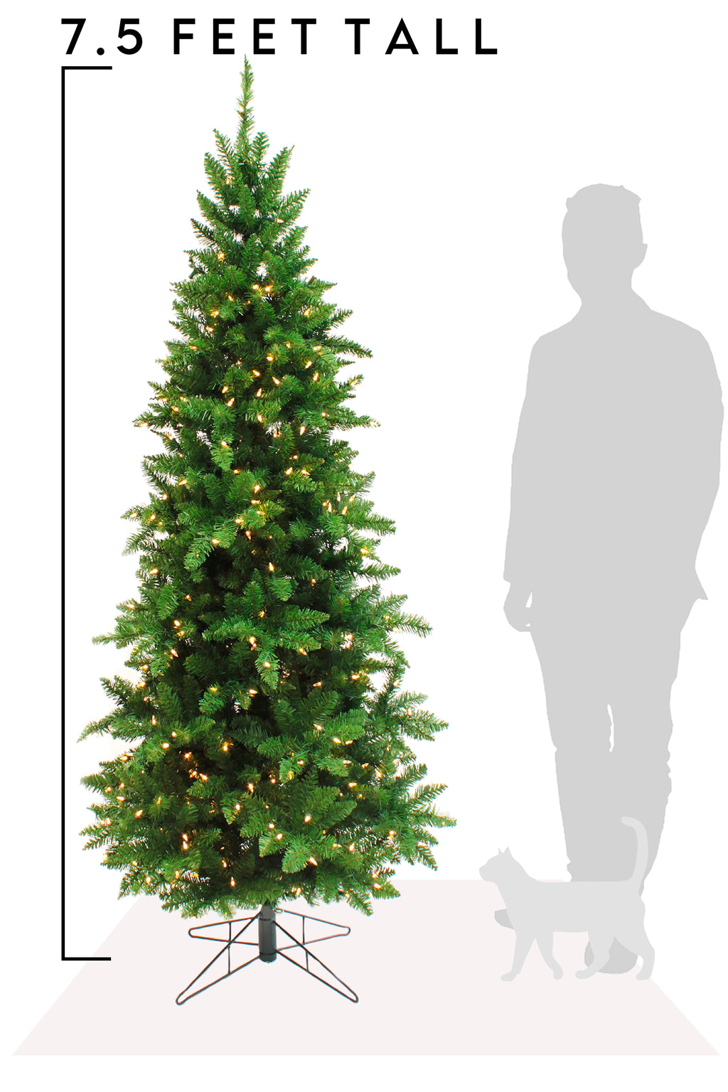 7.5 FT Prelit Slim Pencil Spruce Christmas Tree with Warm White Lights