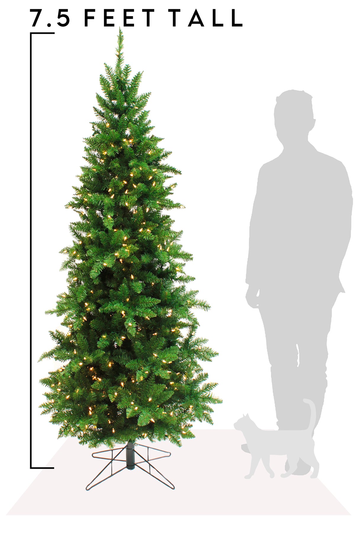 7.5 FT Prelit Slim Pencil Spruce Christmas Tree with Warm White Lights