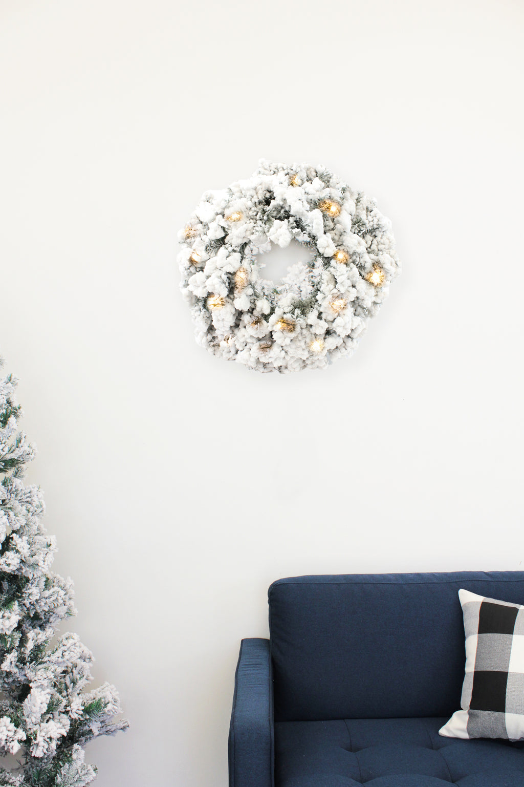Perfect Holiday Prelit Heavy Flocked Pine Wreath