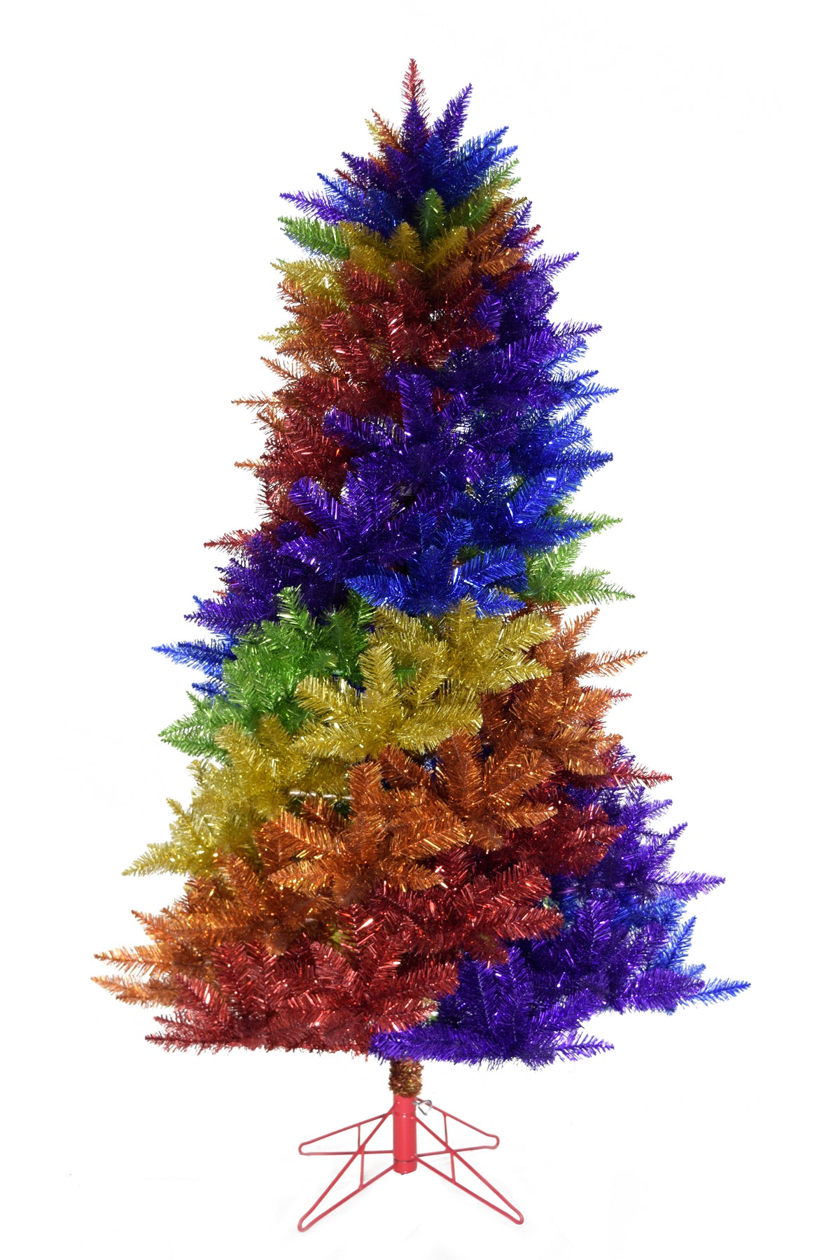 6.5' Rainbow Swirl Tinsel Christmas Tree with Red Stand- Holiday Decor