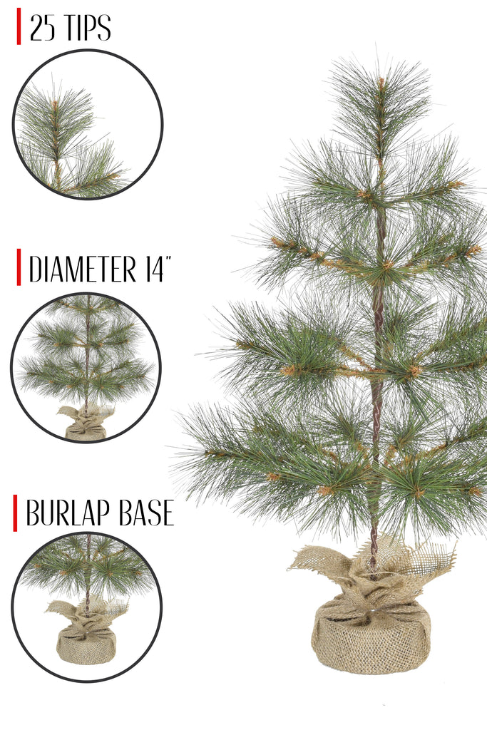 14' Diameter 24" Tabletop Mountain Pine Christmas Tree with Burlap Wrapped Base