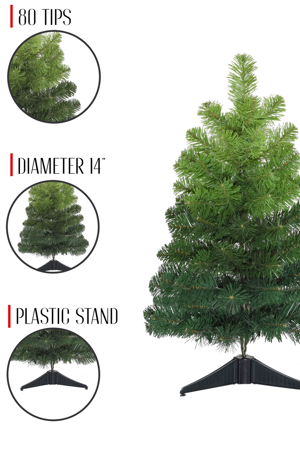 14 ' Diameter 24" Tabletop Ombre Green Christmas Tree with Plastic Stand