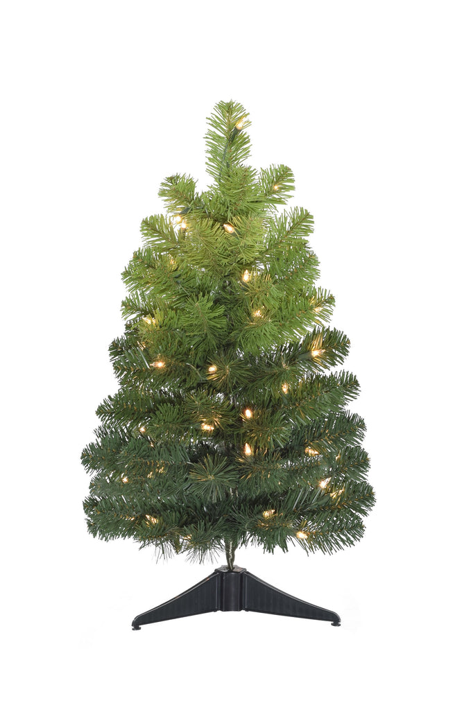 Perfect Holiday Home Decor 24" Pre-lit Tabletop Ombre Green Christmas Tree with Plastic Stand