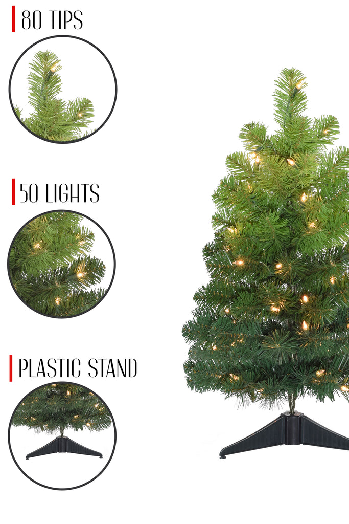 50 Lights 24" Pre-lit Tabletop Ombre Green Christmas Tree with Plastic Stand