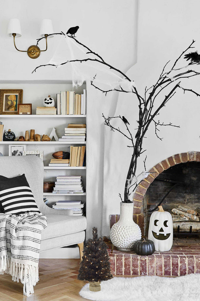 Spooky 24" Tabletop Matte Black Gold Tinsel Halloween Tree