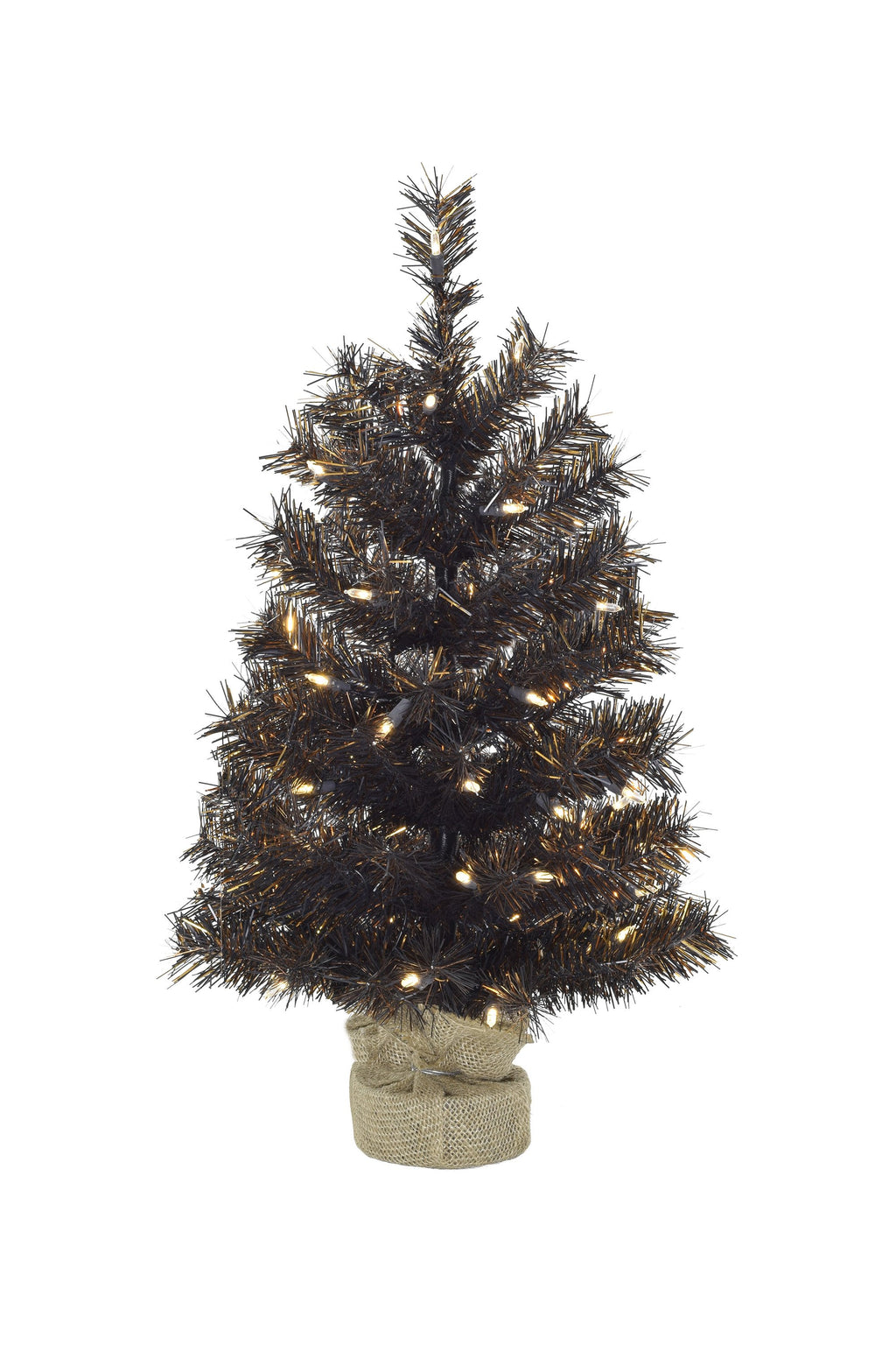 Holiday Home Decor  24" Tabletop Matte Black Gold Tinsel Halloween Theme Tree