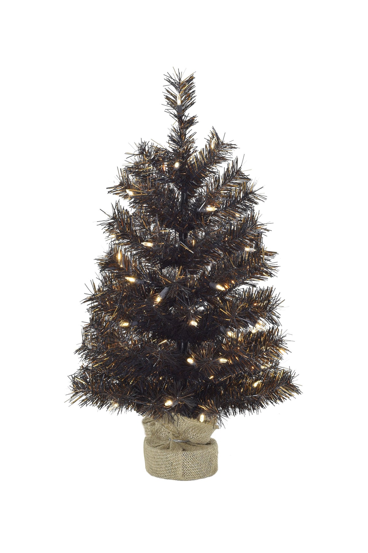 Holiday Home Decor  24" Tabletop Matte Black Gold Tinsel Halloween Theme Tree