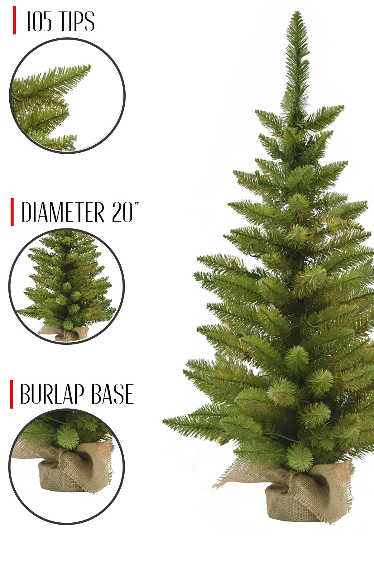20' Diameter 3' Tabletop Christmas Tree with Burlap Base