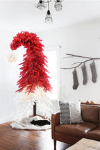 Pre-lit Santa Hat Christmas Tree with Red and Warm White Lights and Square Metal Base