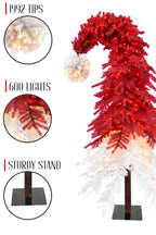 1992 Tips Pre-lit Santa Hat Christmas Tree with Red and Warm White Lights and Square Metal Base