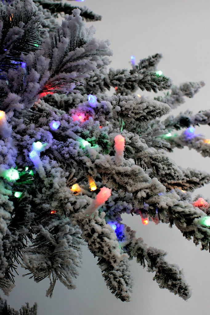 Holiday Home Decor 6.5' Prelit Slim Snow Flocked Christmas Tree with Warm White & Multicolor Christmas Lights