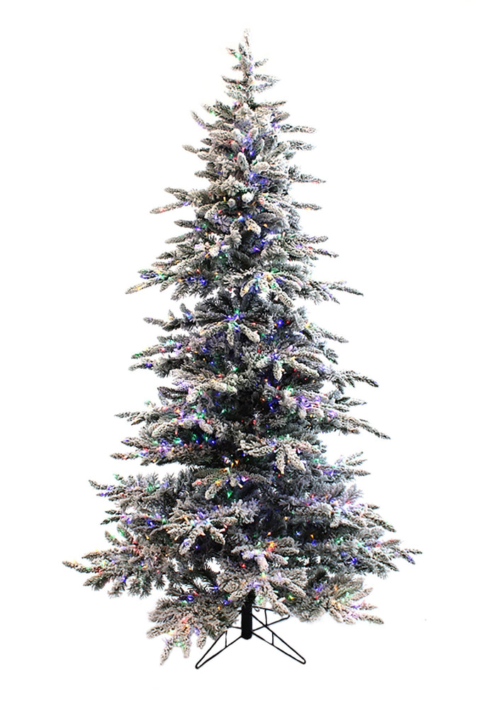 OPEN BOX 7.5' Prelit Slim Snow Flocked Christmas Tree with Warm White & Multicolor Lights