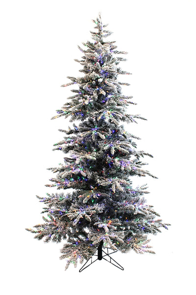 OPEN BOX 6.5' Prelit Slim Snow Flocked Christmas Tree with Warm White & Multicolor Lights