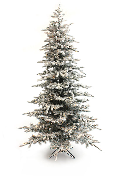 Prelit Slim Snow Flocked Christmas Tree with Warm White Lights