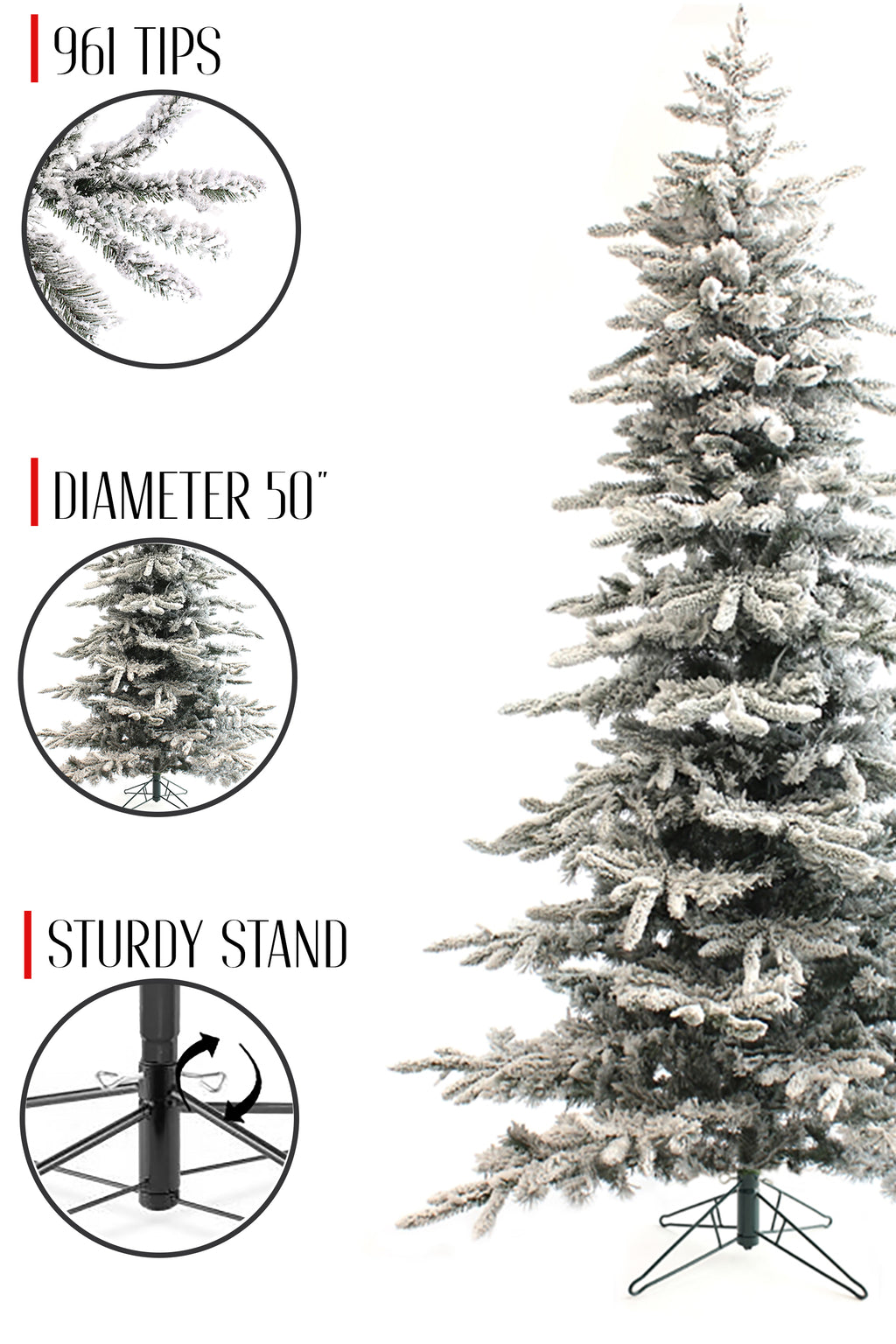 50' Diameter 6.5' Slim Snow Flocked Utica Christmas Tree with Metal Stand