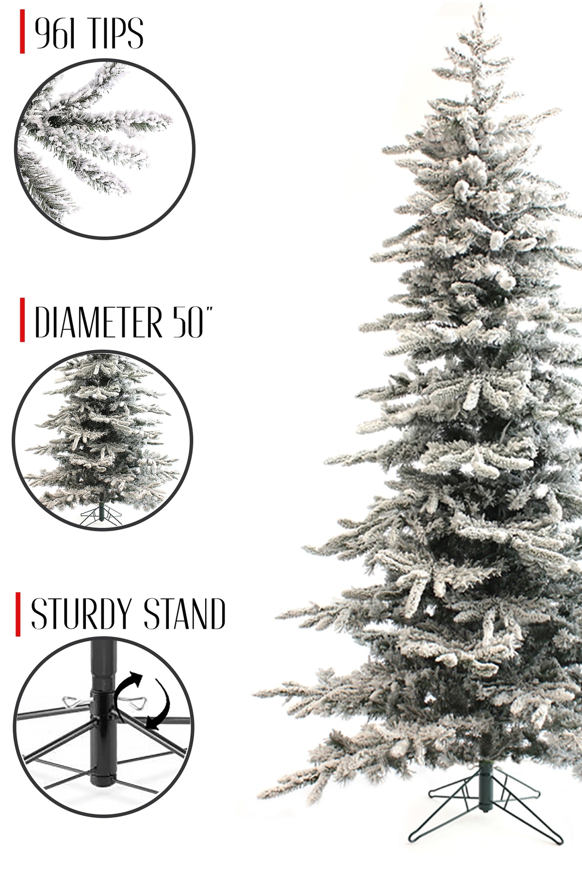 50' Diameter 6.5' Slim Snow Flocked Utica Christmas Tree with Metal Stand